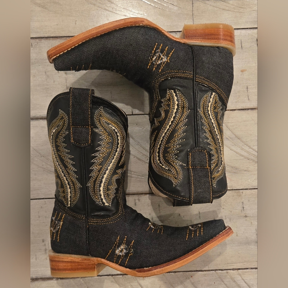 White Diamonds Black and Gold Cowboy Boots For (Little Kids).